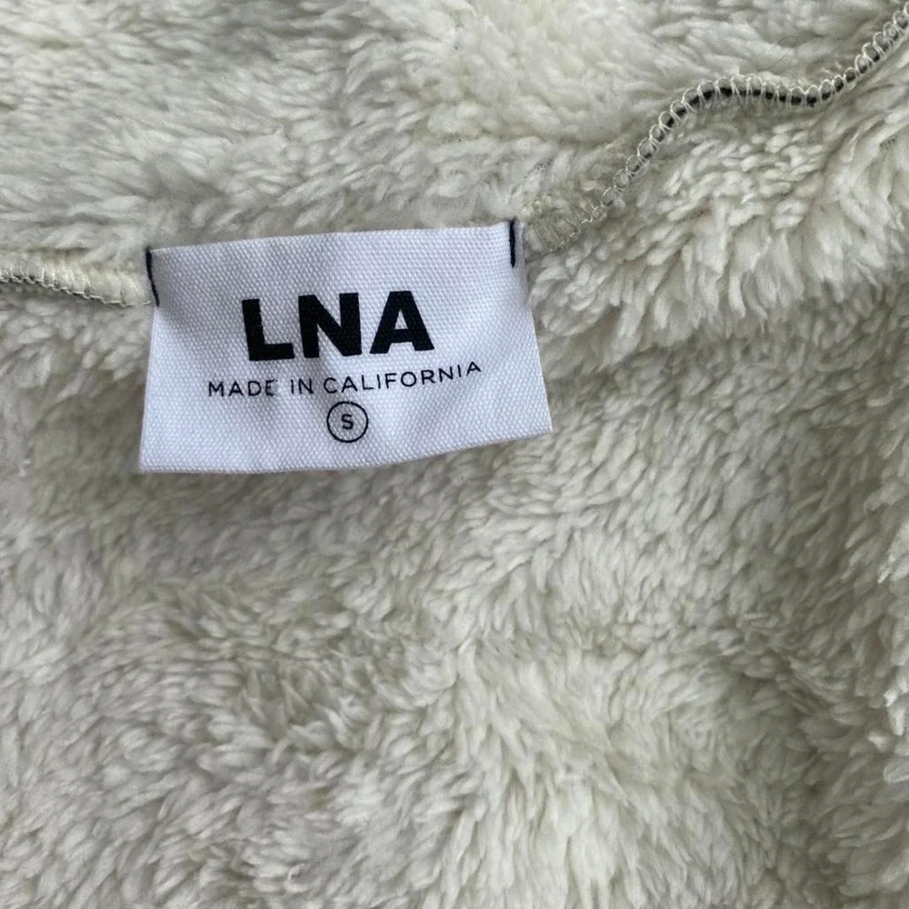 LNA Clothing cream Sherpa faux fur jacket with black leather details size S